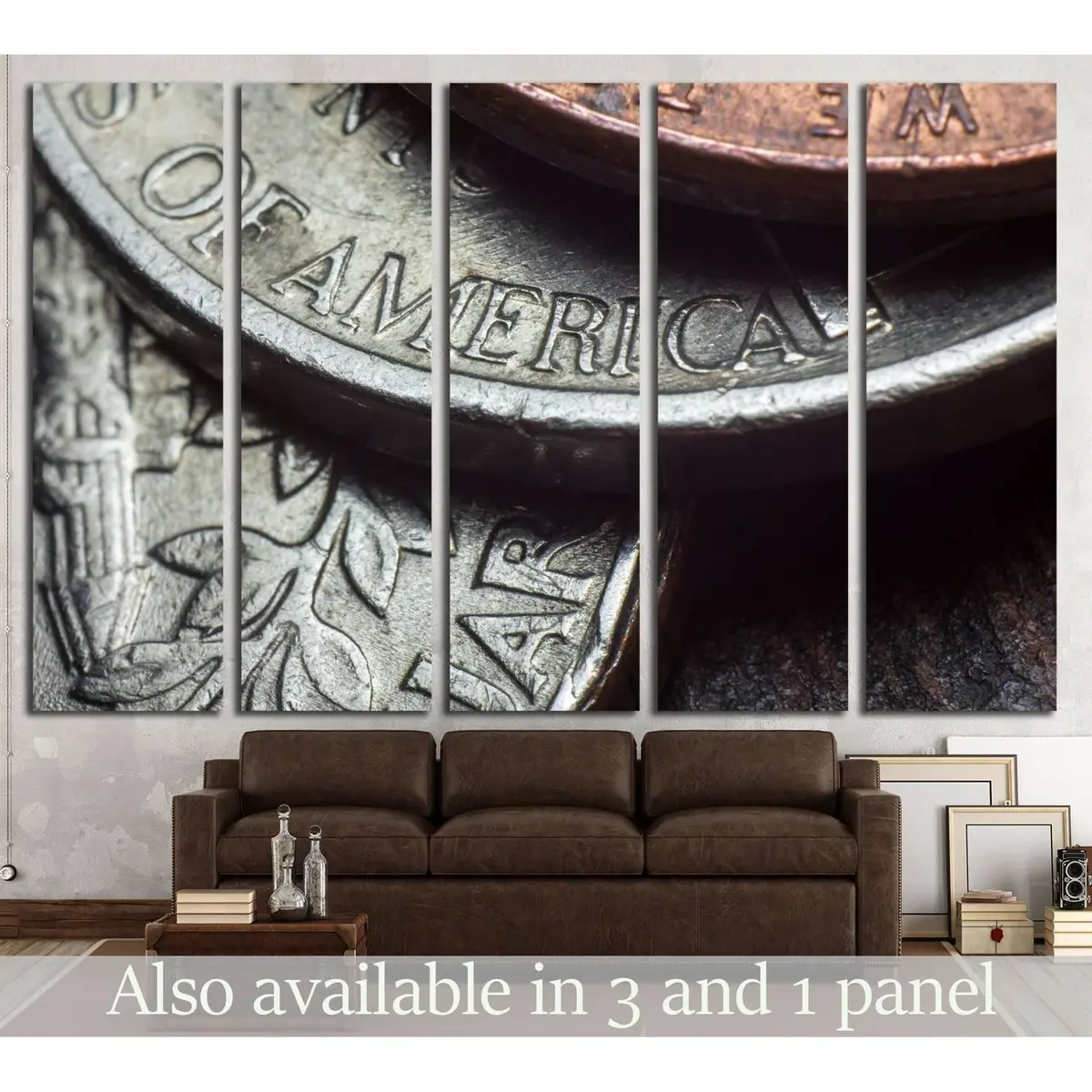 America-Themed Macro Shot of Loose Coins Canvas Wall Art Print #2135
