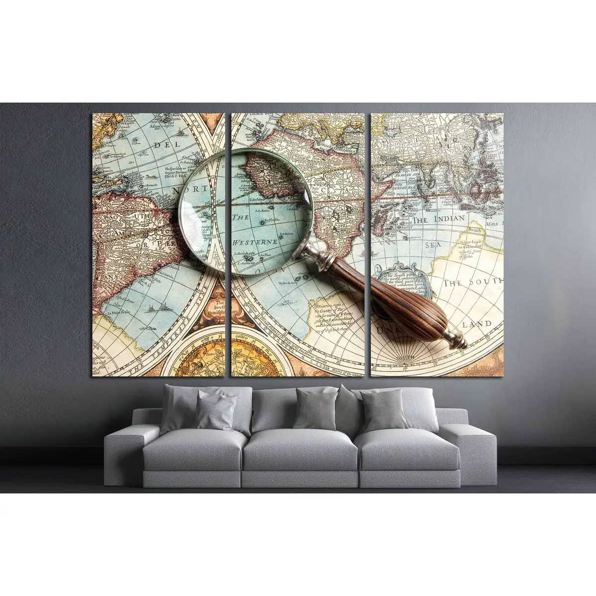 Magnifying Glass And Ancient Old Map №2813 Ready To Hang Canvas Print 5