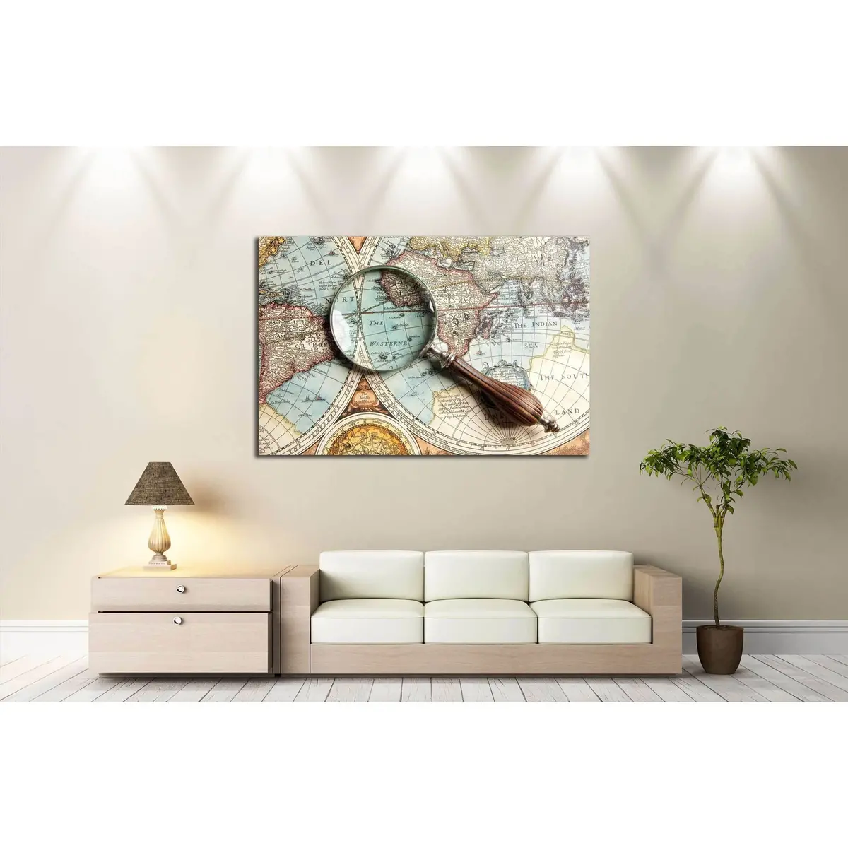 Magnifying Glass And Ancient Old Map №2813 Ready To Hang Canvas Print 3