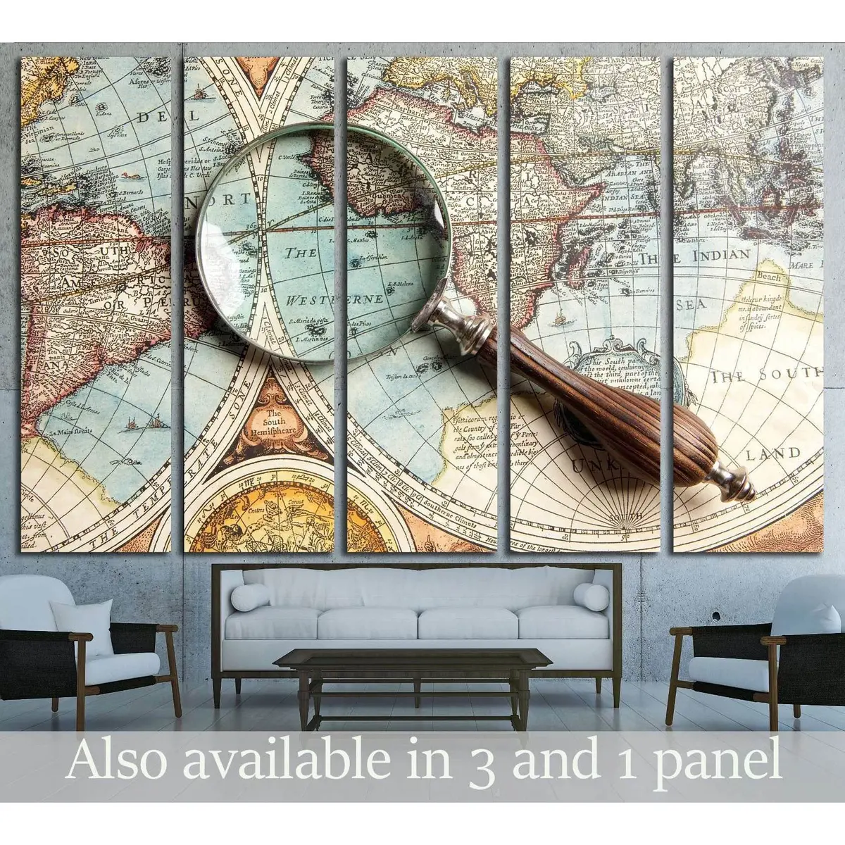 Vintage Magnifying Glass on Antique Map Canvas Wall Art – Ready-to-Hang Print #2813