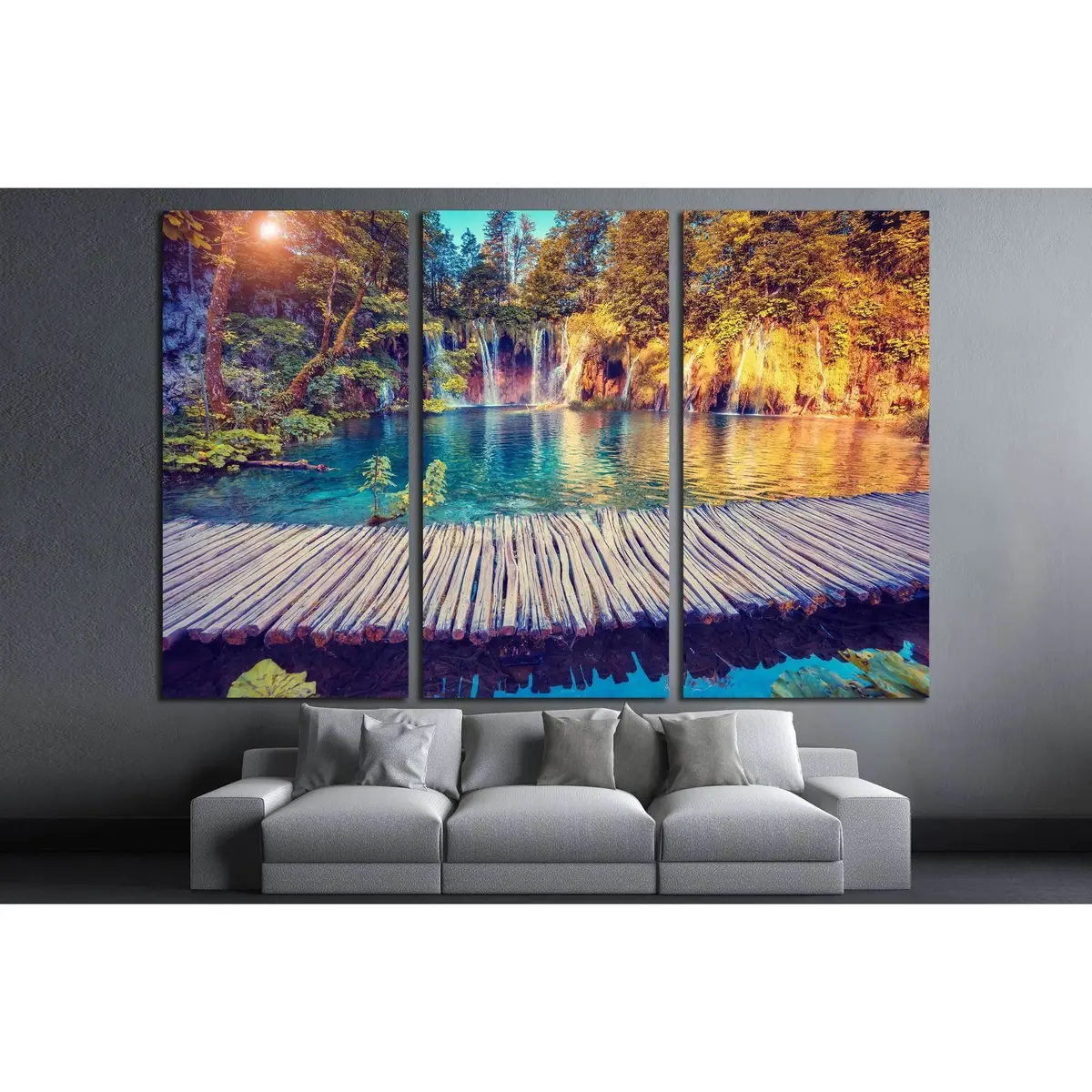 Majestic View Canvas Print, Sunny Beams Wall Art, Plitvice Lakes National Park Ready To Hang Canvas Print №3078 5