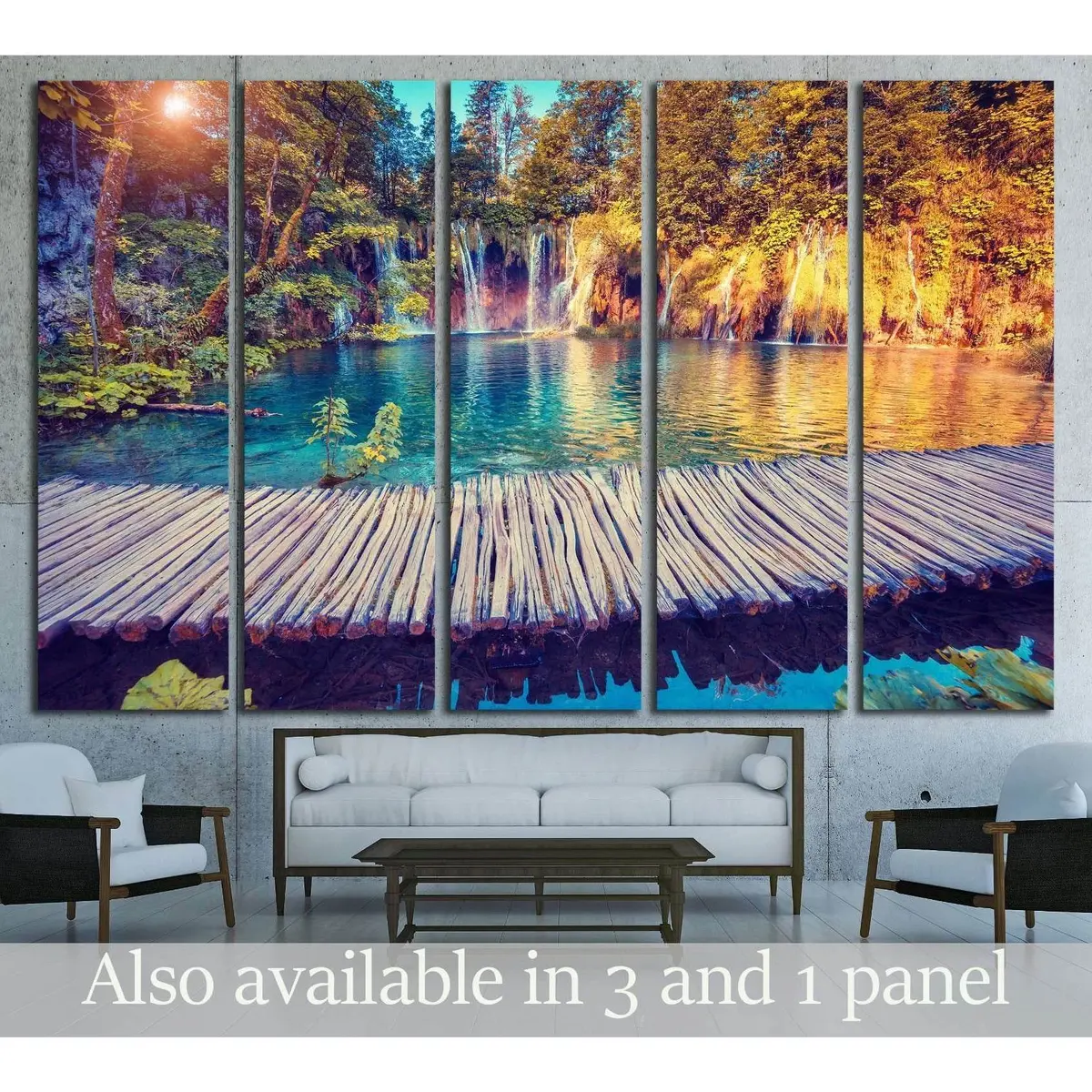 Plitvice Lakes National Park Canvas Art – Sunny Beams & Majestic Landscape Wall Decor, Ready-to-Hang Print #3078