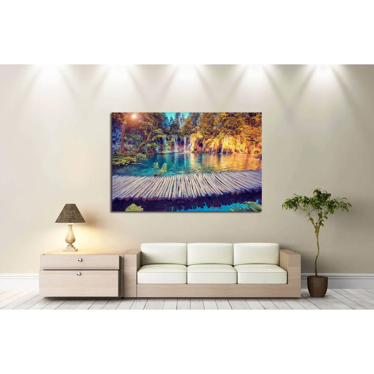 Majestic View Canvas Print, Sunny Beams Wall Art, Plitvice Lakes National Park Ready To Hang Canvas Print №3078 3