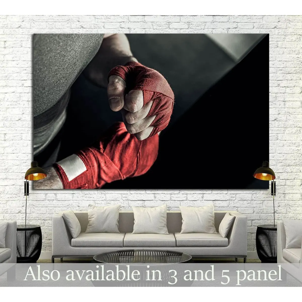 Male Hand Of Boxer With Red Boxing Bandages №1384 Ready To Hang Canvas Print 1