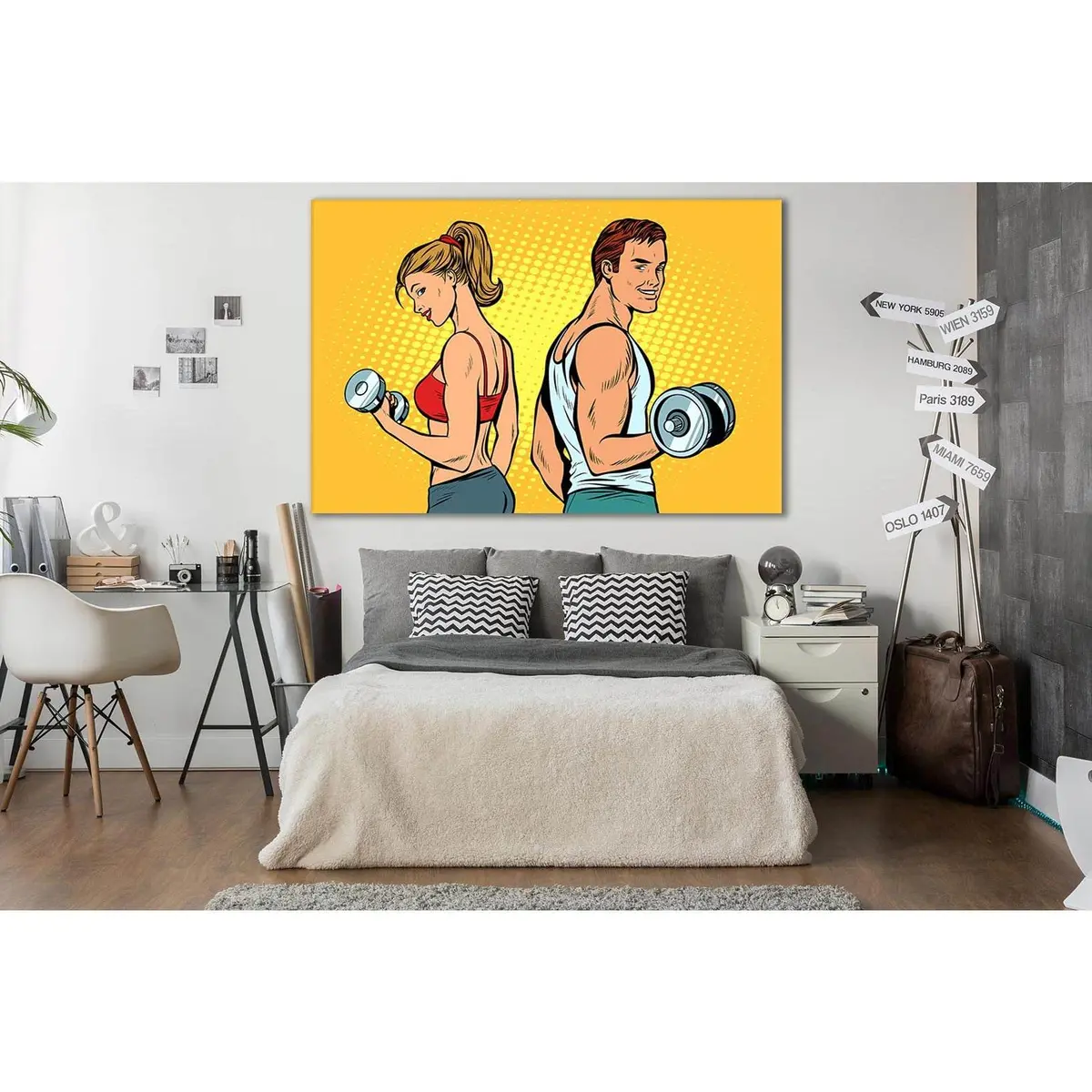 Man And Woman With Dumbbells Pop Art №Sl546 Ready To Hang Canvas Print 1