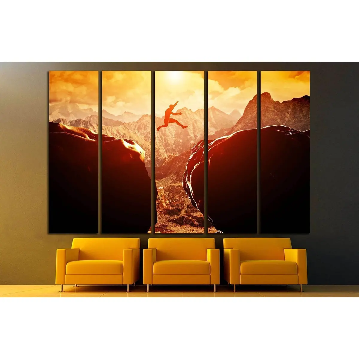 Adventurous Man Leaping Across Mountain Chasm – Ready-to-Hang Canvas Wall Art #1373 - Image 3