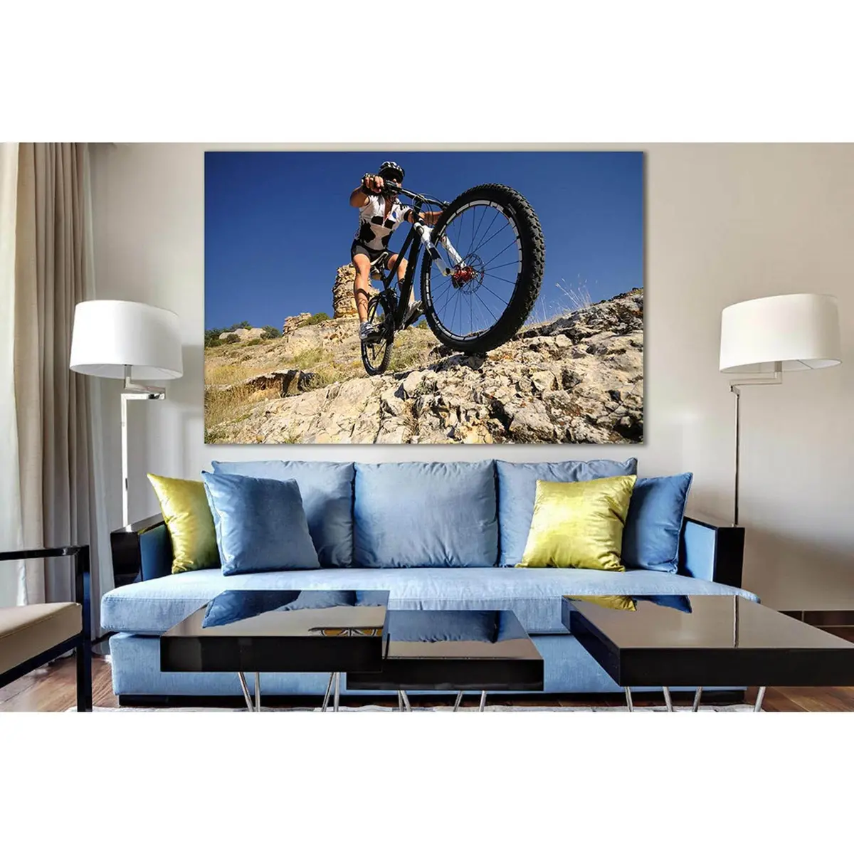 Man On Mountain Bike On The Rock №Sl911 Ready To Hang Canvas Print 1