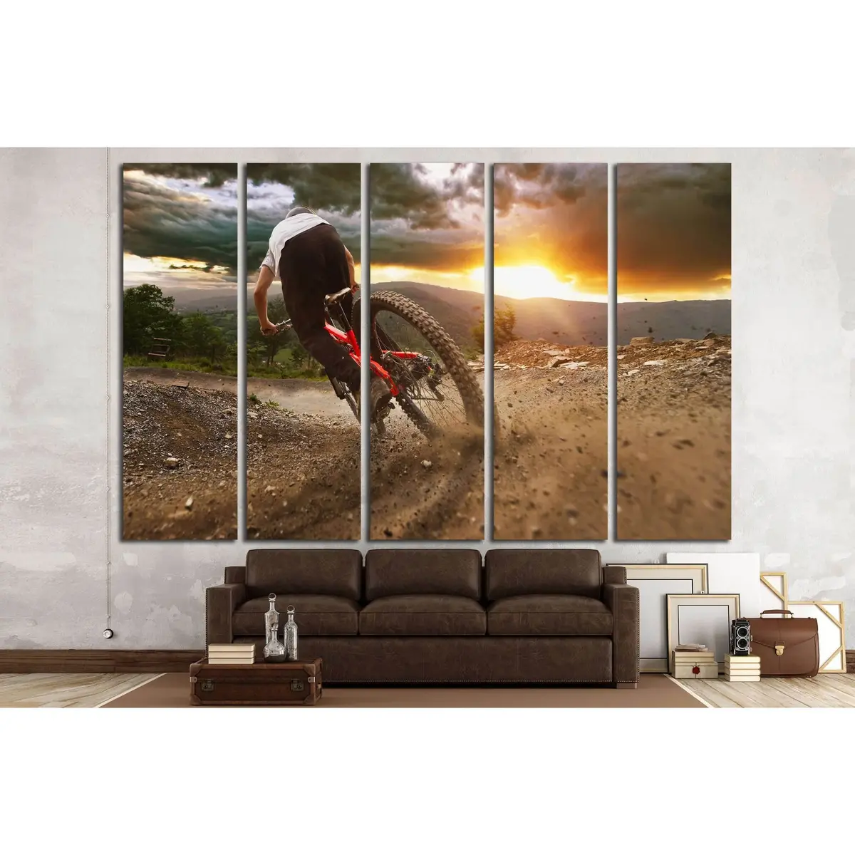 Stormy Sunset Mountain Biker on Trail Canvas Wall Art №3252 - Image 3