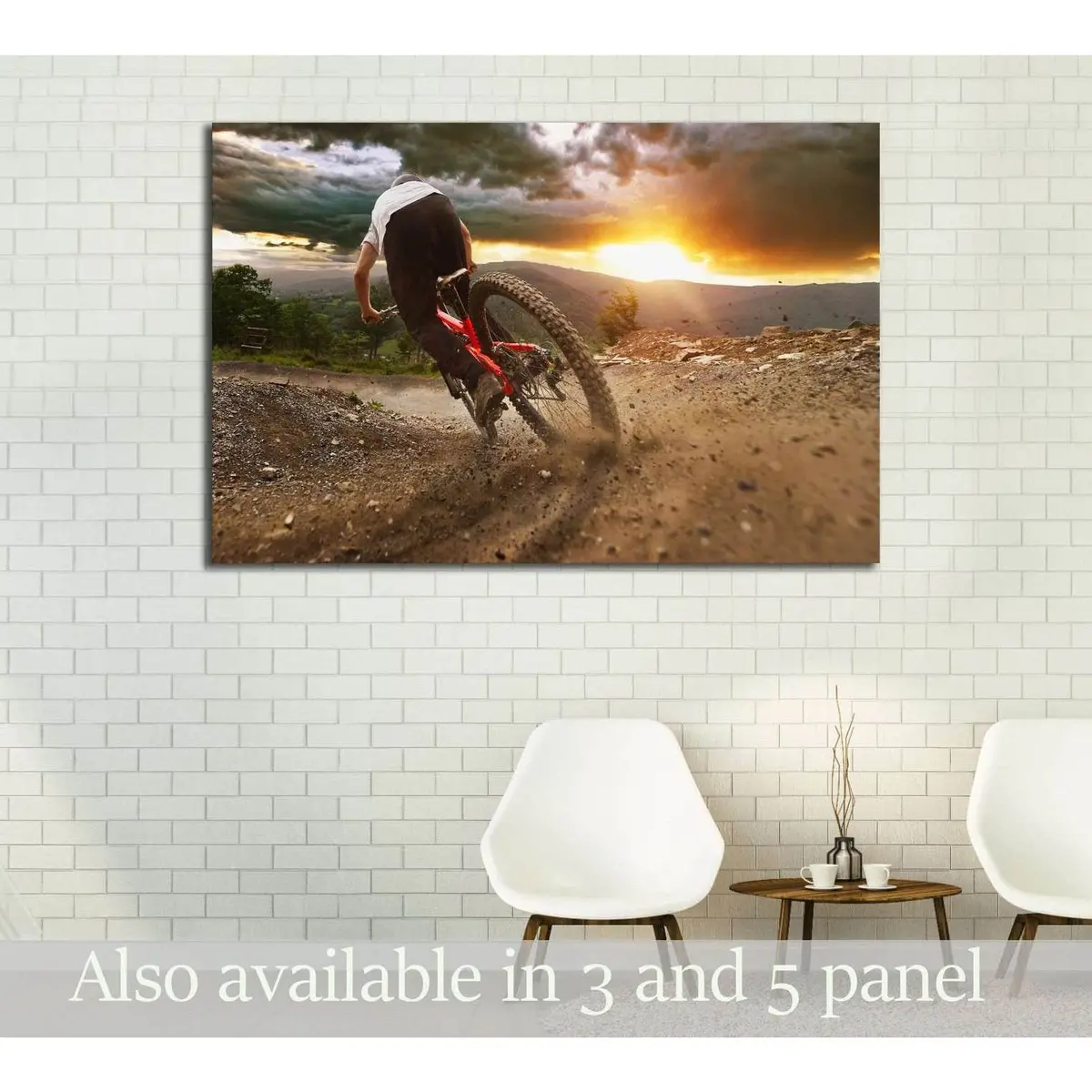 Man On Mountain Bike Rides On The Trail On A Stormy Sunset №3252 Ready To Hang Canvas Print 1