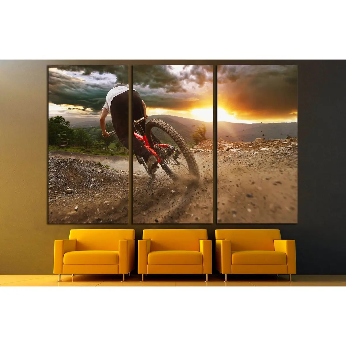 Man On Mountain Bike Rides On The Trail On A Stormy Sunset №3252 Ready To Hang Canvas Print 5