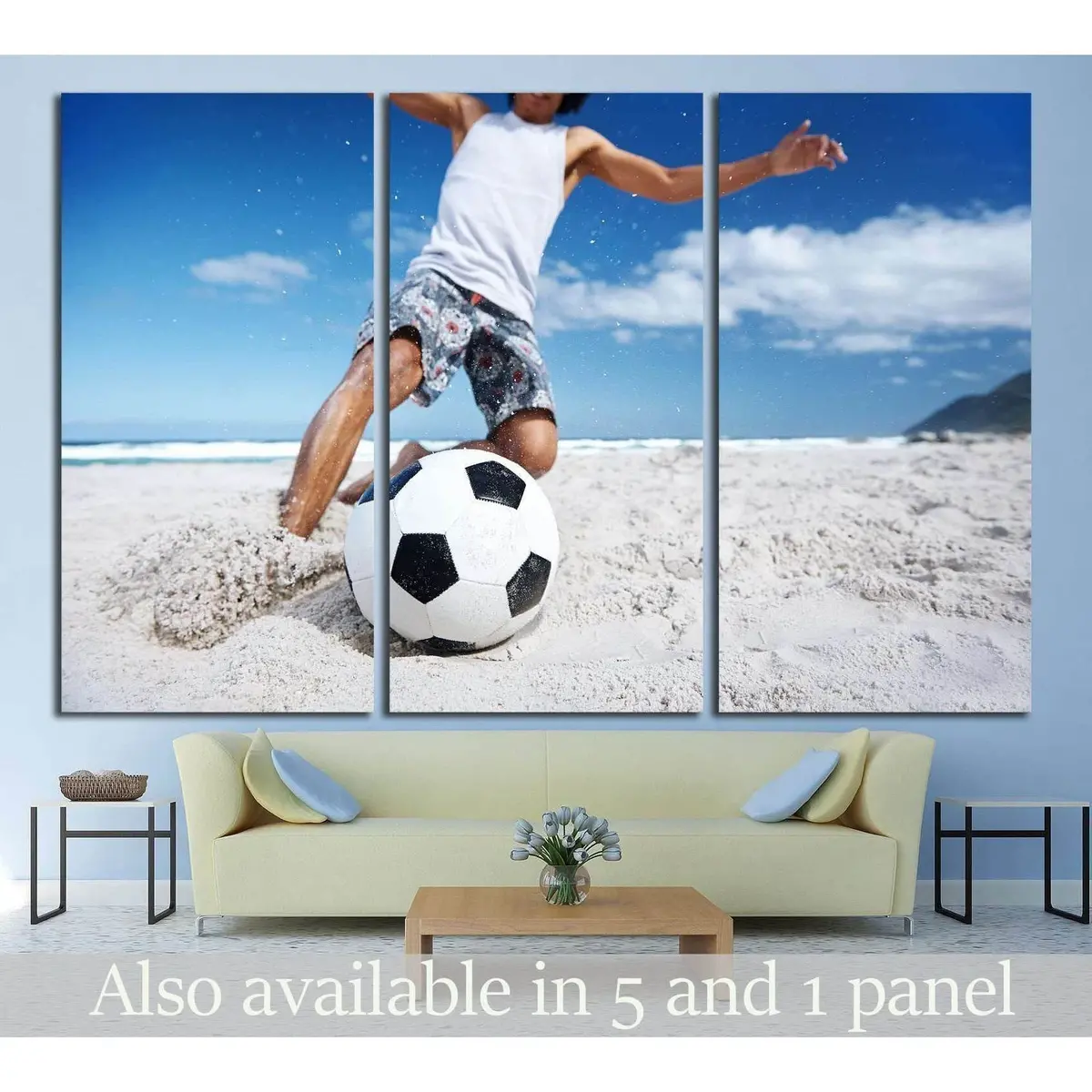 Man Playing Soccer On Beach №1372 Ready To Hang Canvas Print 1