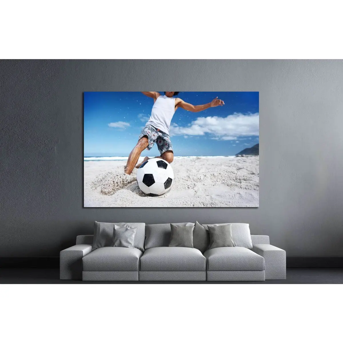 Man Playing Soccer On Beach №1372 Ready To Hang Canvas Print 2