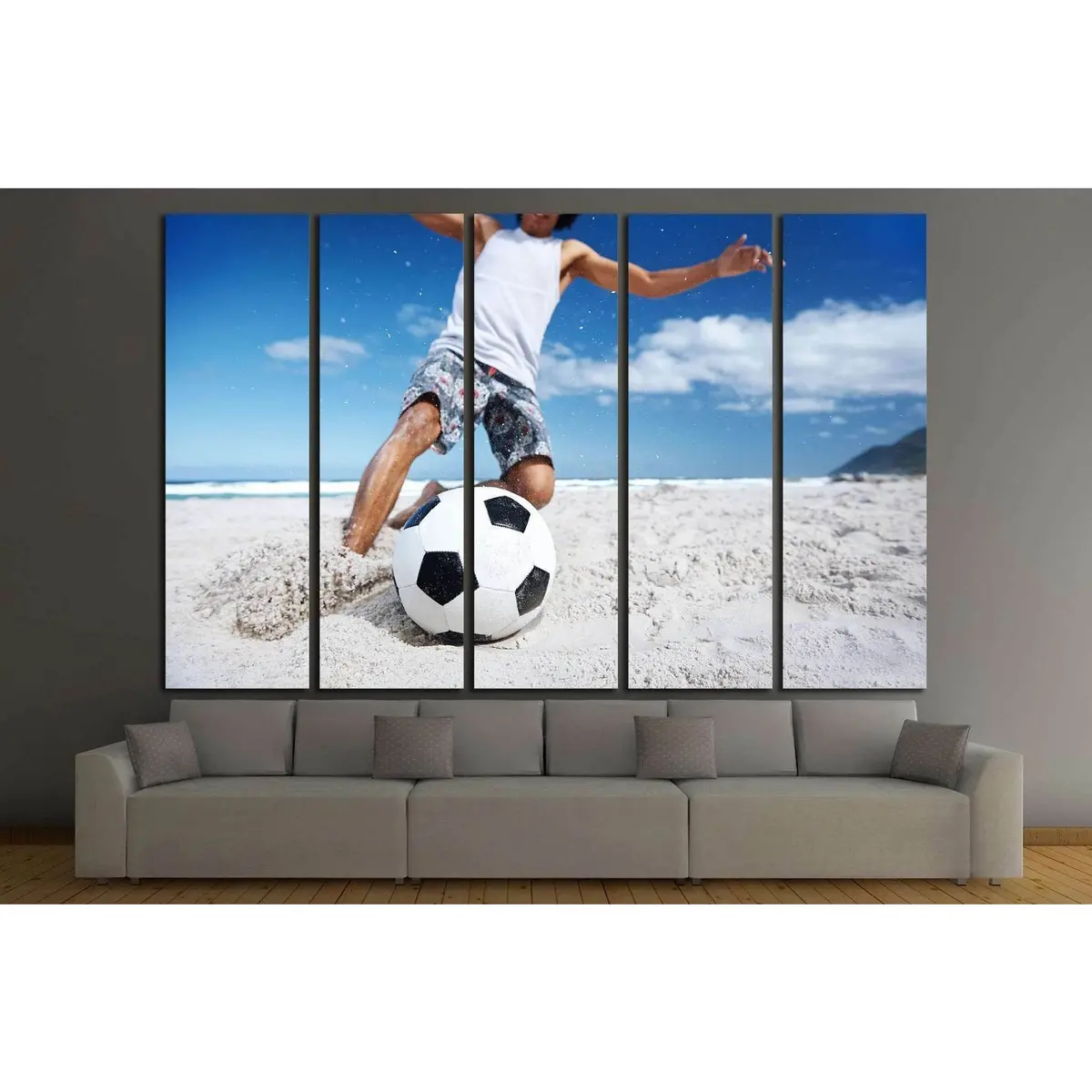 Man Playing Soccer On Beach №1372 Ready To Hang Canvas Print 3