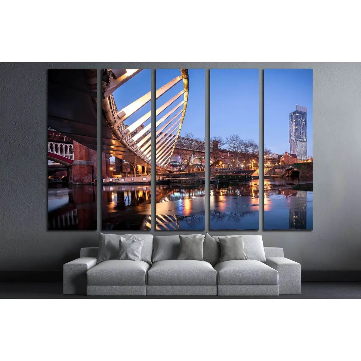Manchester Cityscape Canvas Art Print Featuring River Irwell, Quay Street, Deansgate & Chester Road - Image 3