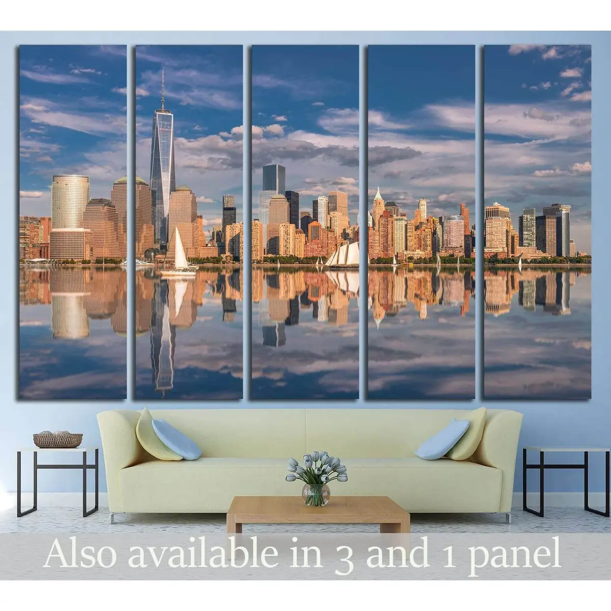 Sunset Over Manhattan: Hudson River Reflection Canvas Wall Art #2657