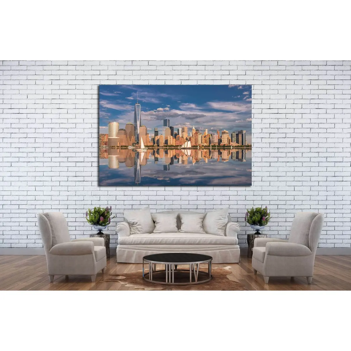 Manhattan At Sunset Reflected In The Hudson River №2657 Ready To Hang Canvas Print 3