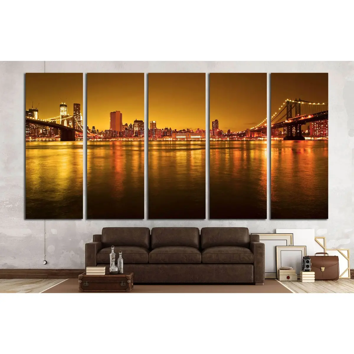 Manhattan Bridge & NYC Skyline Night Canvas Wall Art – Ready to Hang - Image 3