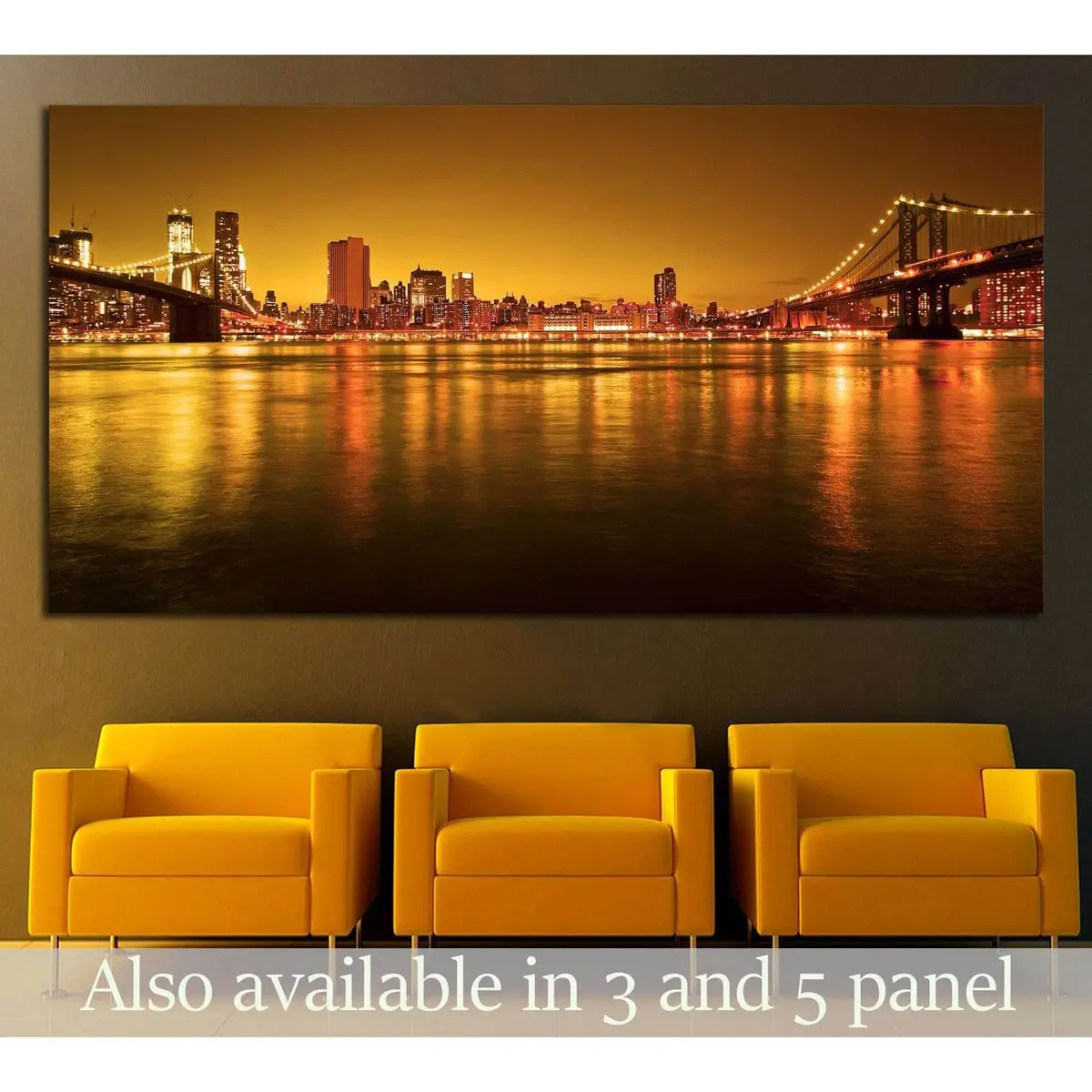 Manhattan Bridge And Manhattan Skyline At Night №2603 Ready To Hang Canvas Print 1