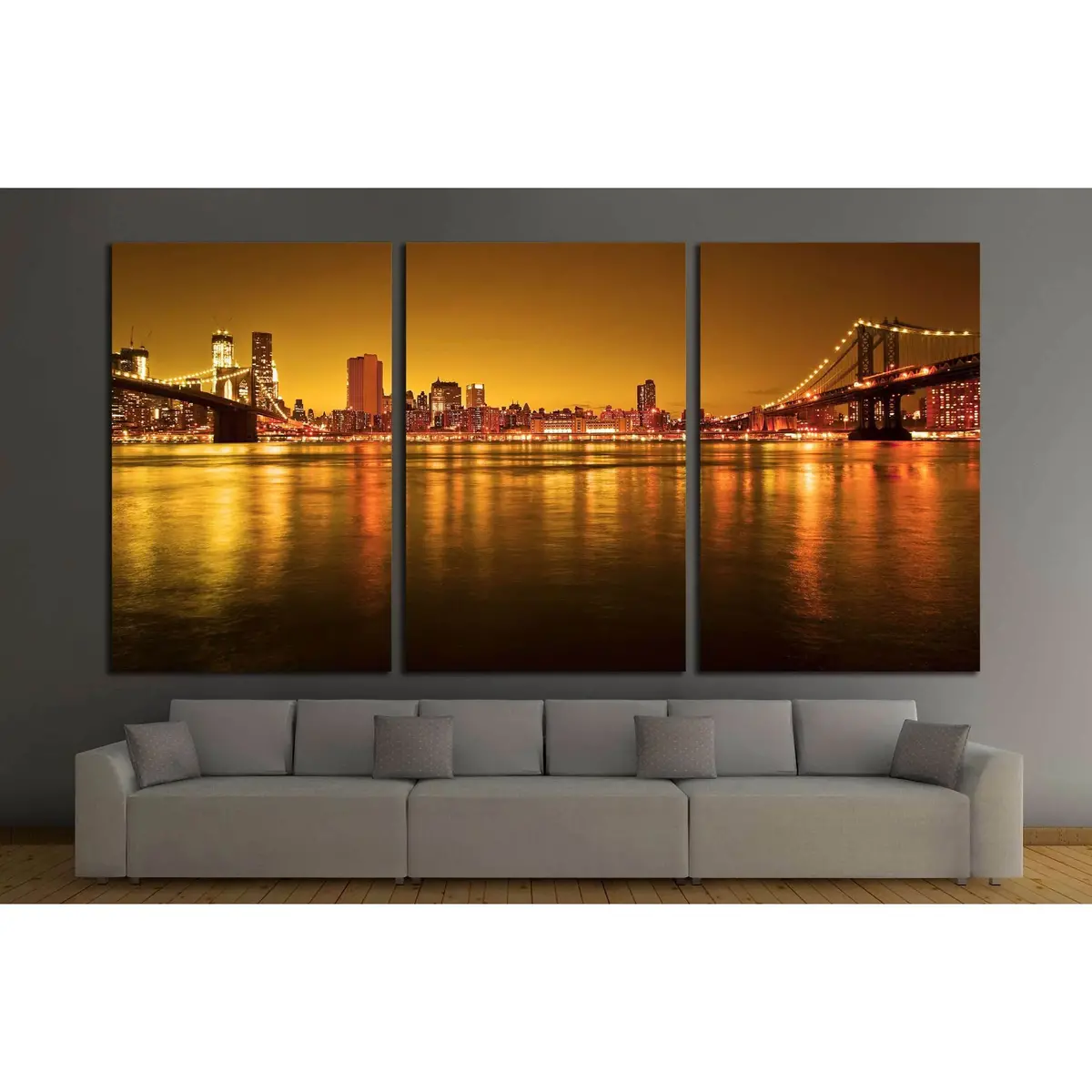 Manhattan Bridge And Manhattan Skyline At Night №2603 Ready To Hang Canvas Print 5