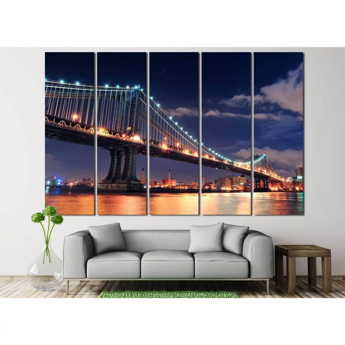 Manhattan Bridge Night Scene Canvas Art Print – Ready to Hang - Image 3