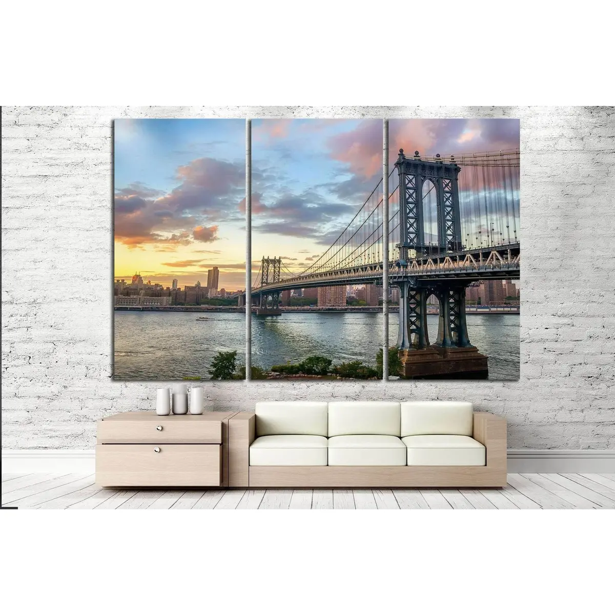 Manhattan Bridge At Sunset №866 Ready To Hang Canvas Print 3
