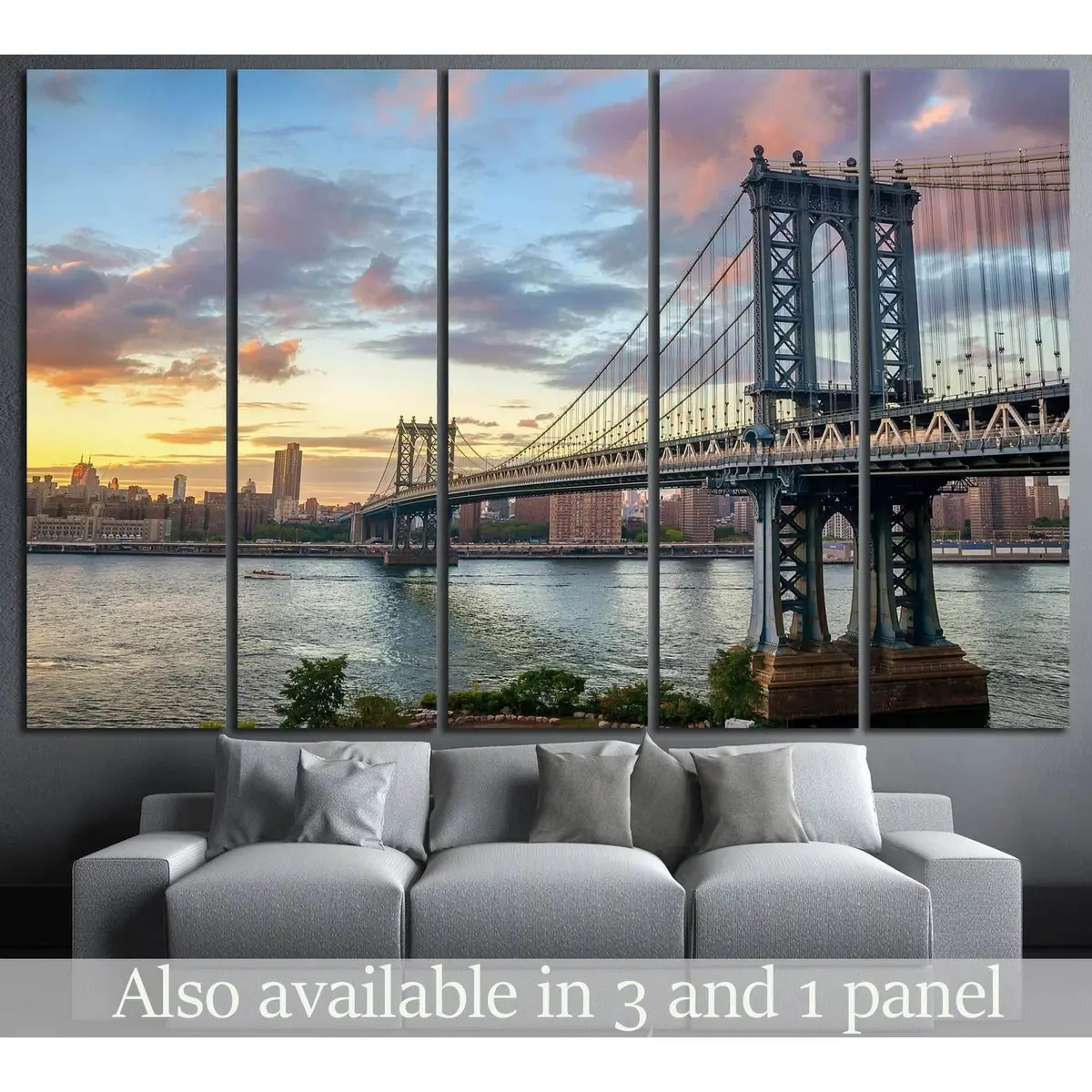 Manhattan Bridge At Sunset №866 Ready To Hang Canvas Print 1