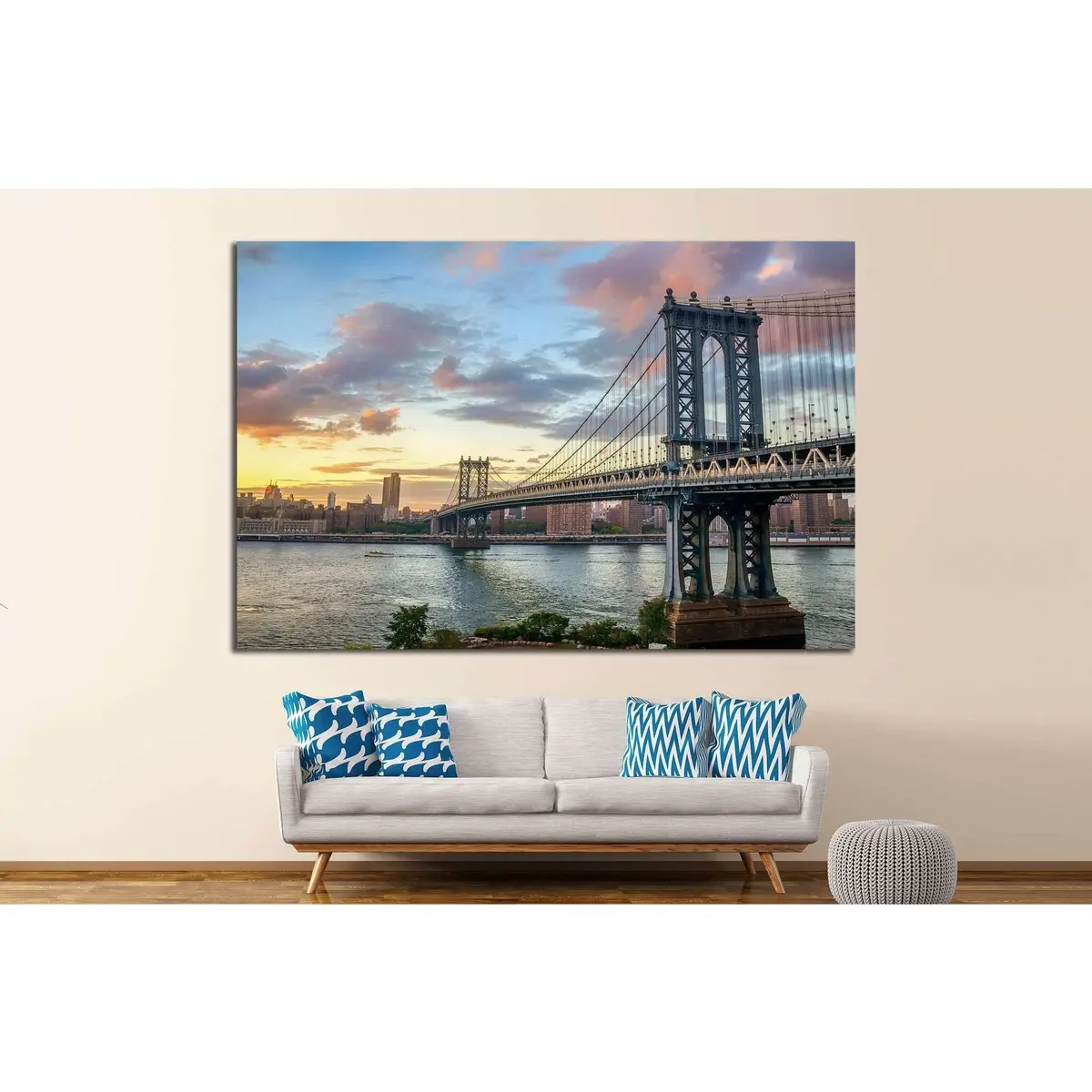 Manhattan Bridge At Sunset №866 Ready To Hang Canvas Print 2