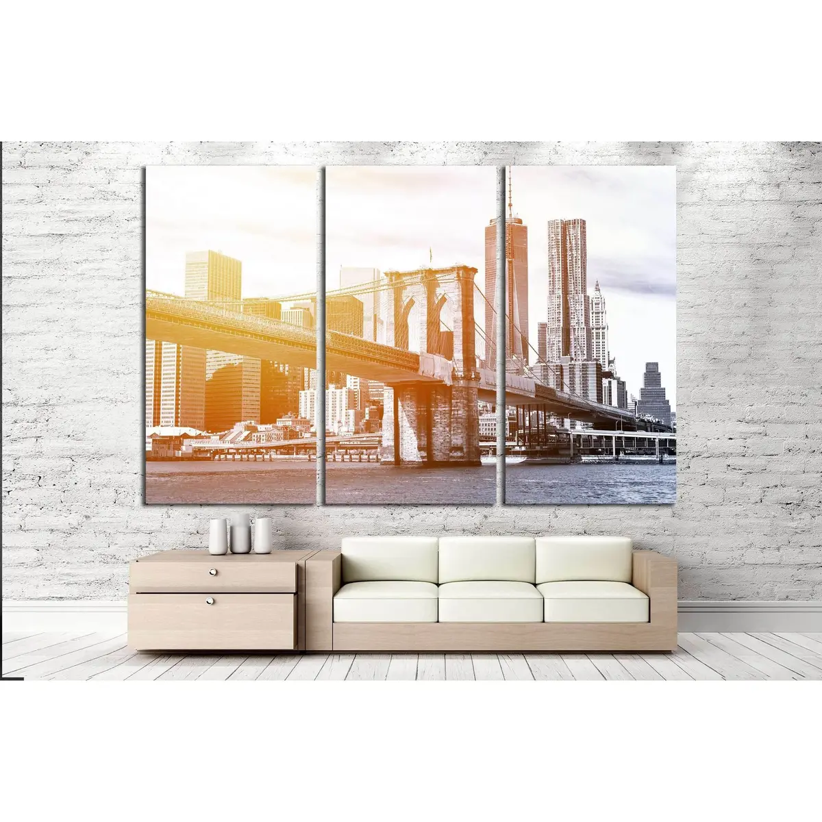 Manhattan Skyline And Brooklyn Bridge Seen From Brooklyn Bridge Park In Brooklyn №2743 Ready To Hang Canvas Print 5