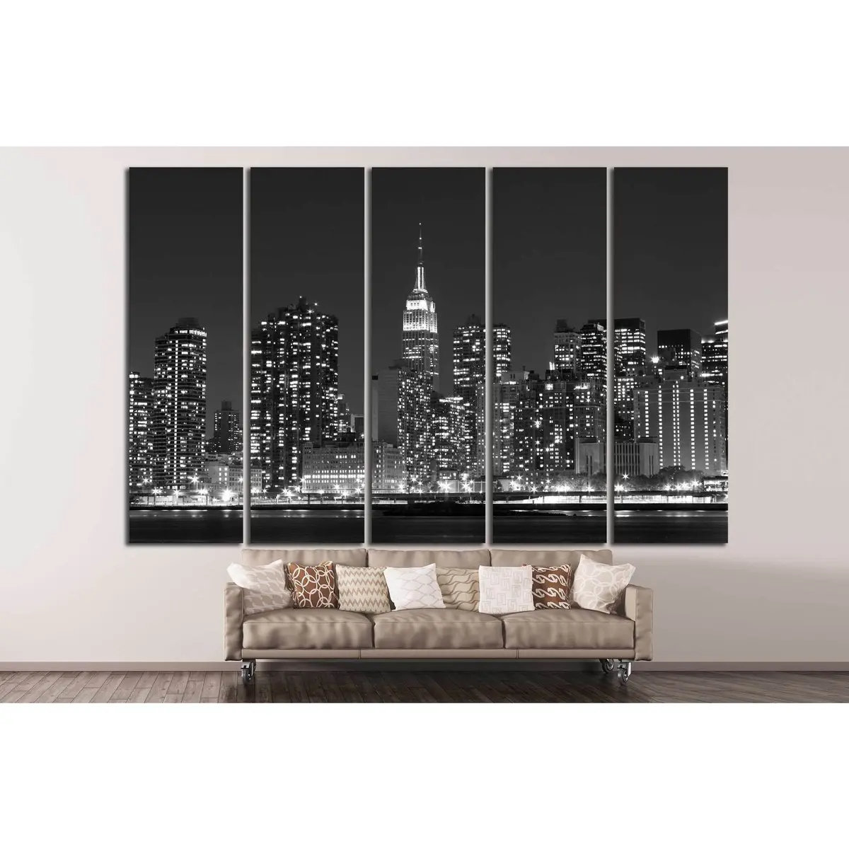 Manhattan Night Skyline Canvas Art Print #777 - Image 3
