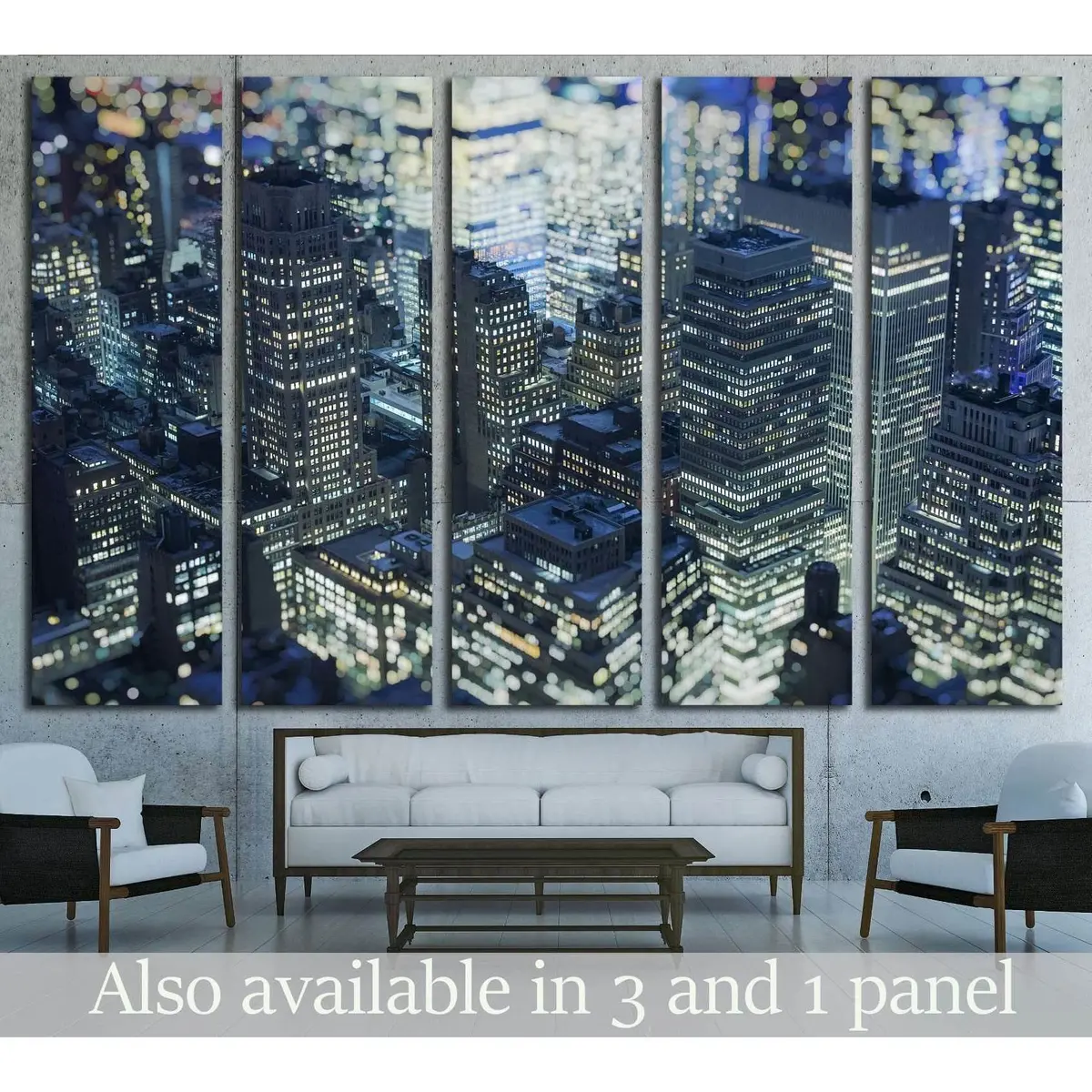 Manhattan Skyline Canvas Art – NYC Blurred Background Wall Decor, Ready-to-Hang Print #2054