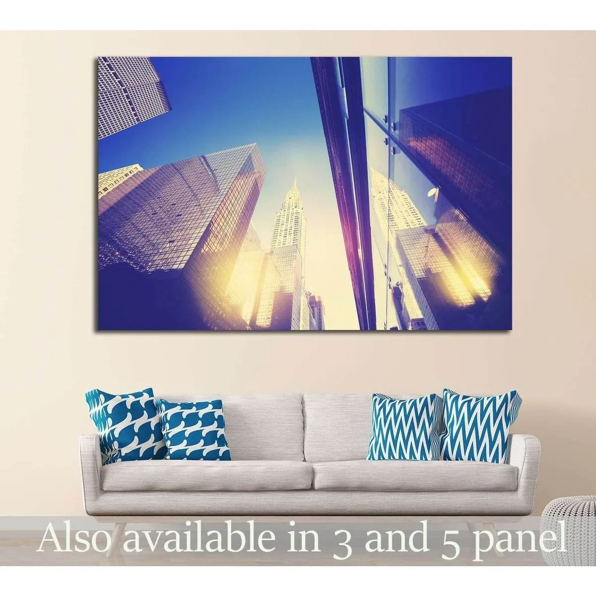 Manhattan Skyscrapers At Sunset Reflected In Windows, Nyc, Usa №1783 Ready To Hang Canvas Print 1