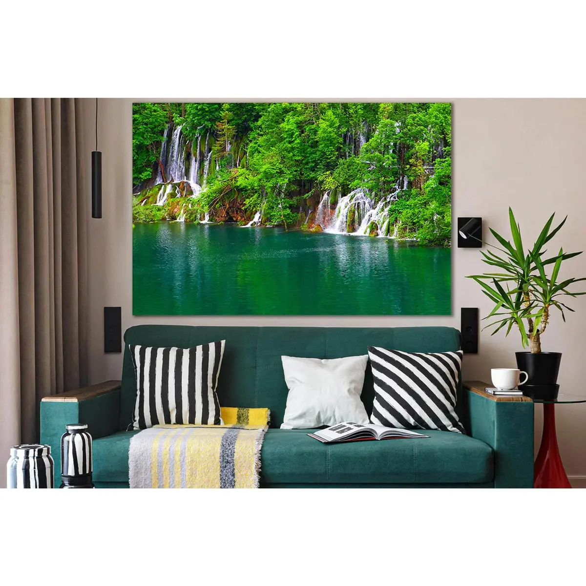 Many Waterfalls Lake And Trees №Sl1063 Ready To Hang Canvas Print 1