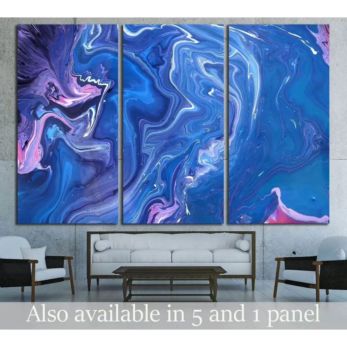 Marble Texture. Blue And Pink Painted Waves. Modern Artistic Design. №2562 Ready To Hang Canvas Print 5