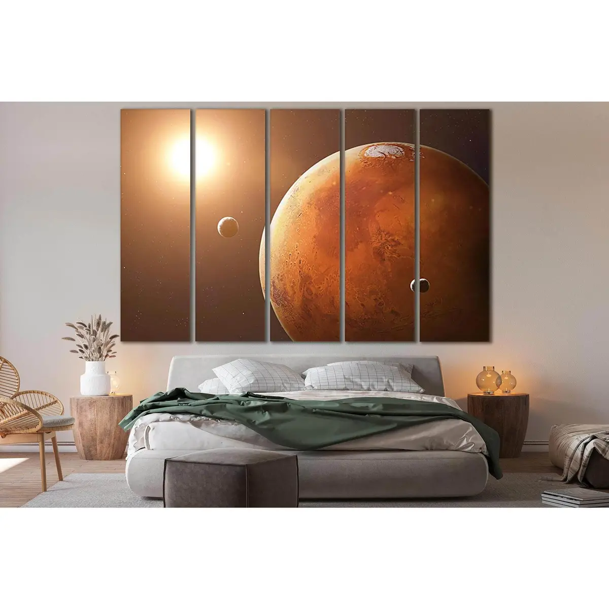 Ready-to-Hang Mars Planet Canvas Print Featuring Its Two Moons