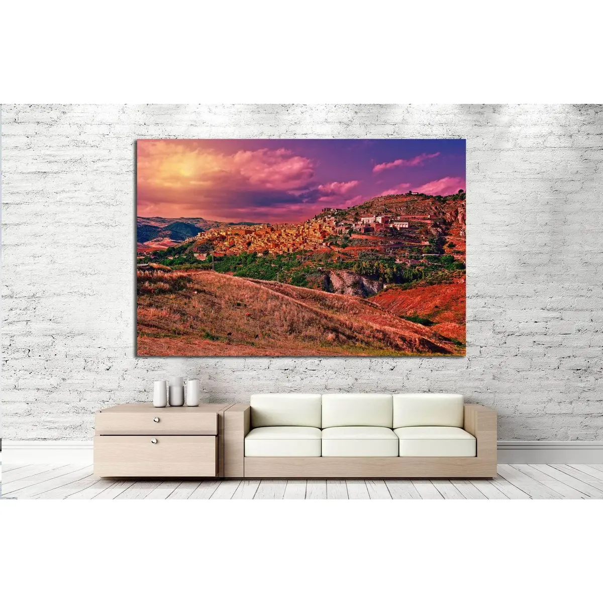 Medieval Town On The Mountain №994 Ready To Hang Canvas Print 3