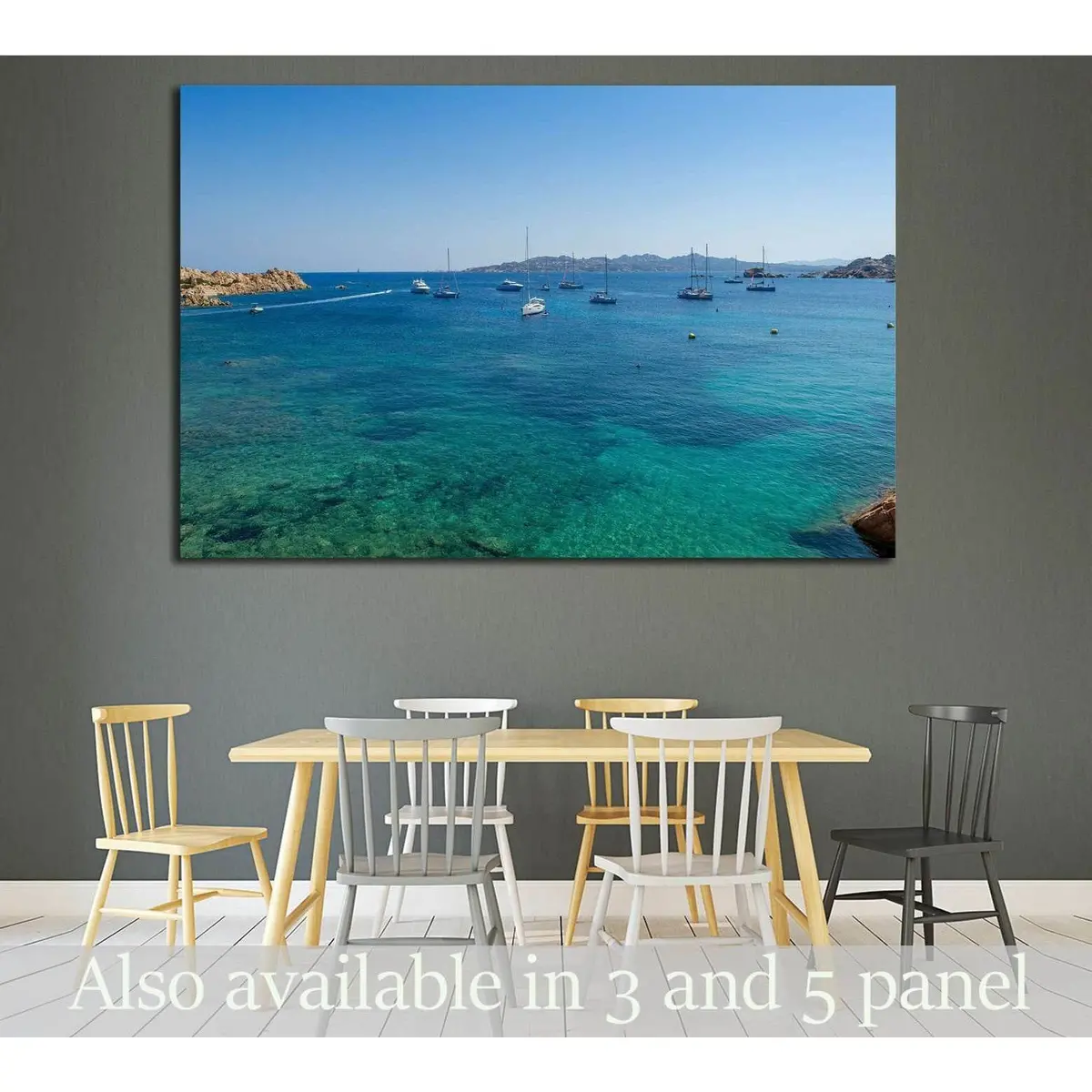 Mediterranean Bay With Sailing Boat Anchorage. Porto Massimo, Sardinia, Italy №1908 Ready To Hang Canvas Print 1