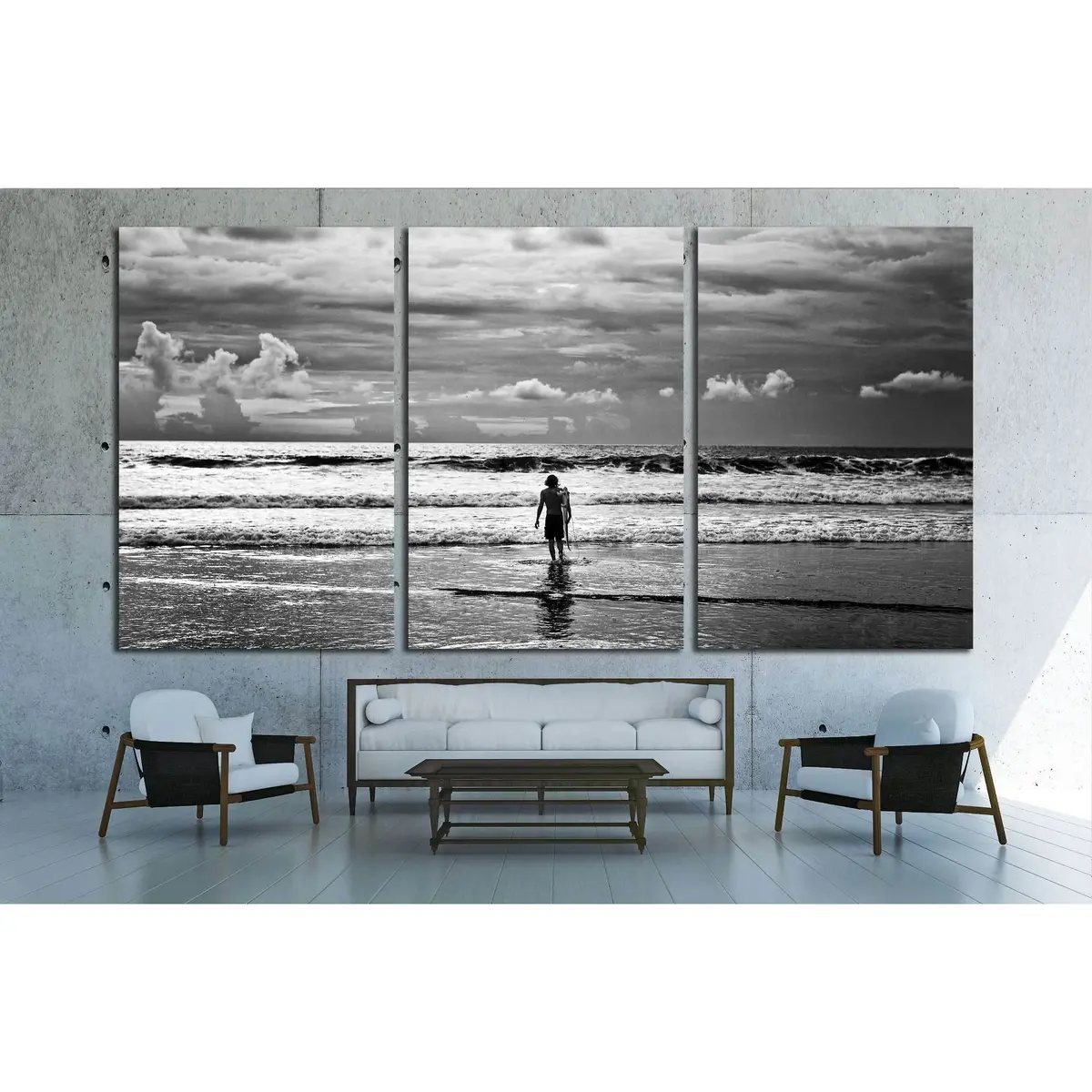 Men Surfer And Ocean. Black-White Fine Art Photo №3250 Ready To Hang Canvas Print 5