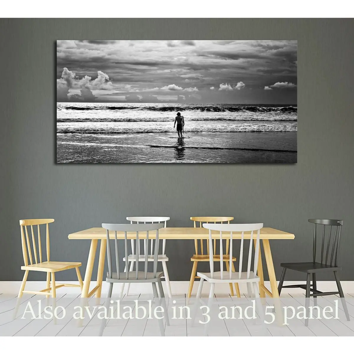 Men Surfer And Ocean. Black-White Fine Art Photo №3250 Ready To Hang Canvas Print 1