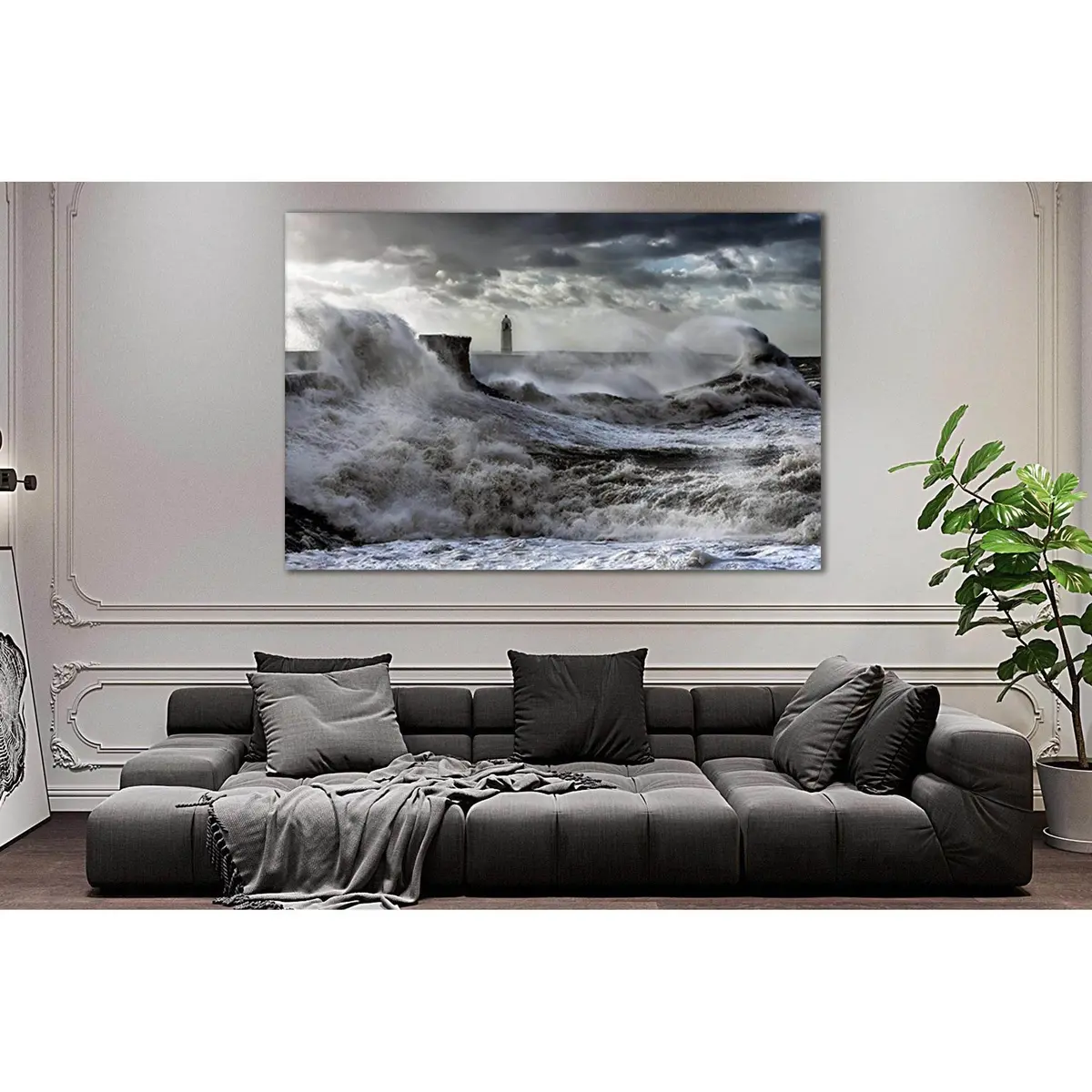 Menacing Waves Gray Sky №Sl109 Ready To Hang Canvas Print 1