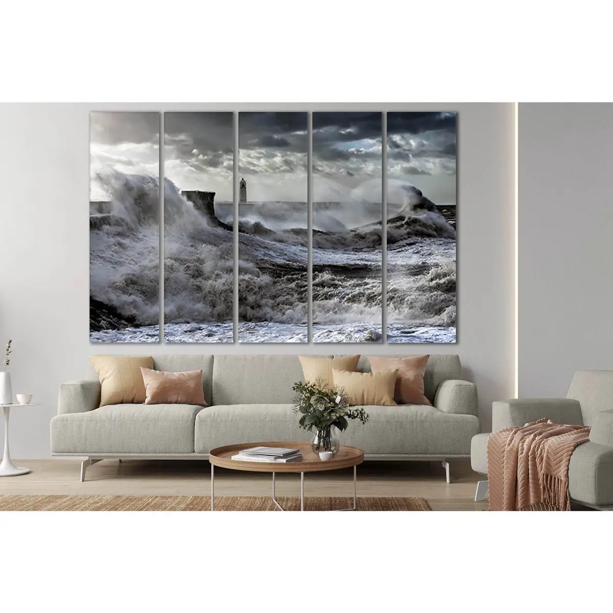 Dramatic Ocean Waves Under Moody Gray Sky Canvas Wall Art №SL109 - Image 3