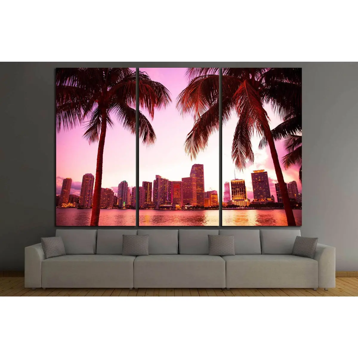 Miami Florida Skyline And Two Palm Trees №1266 Ready To Hang Canvas Print 5