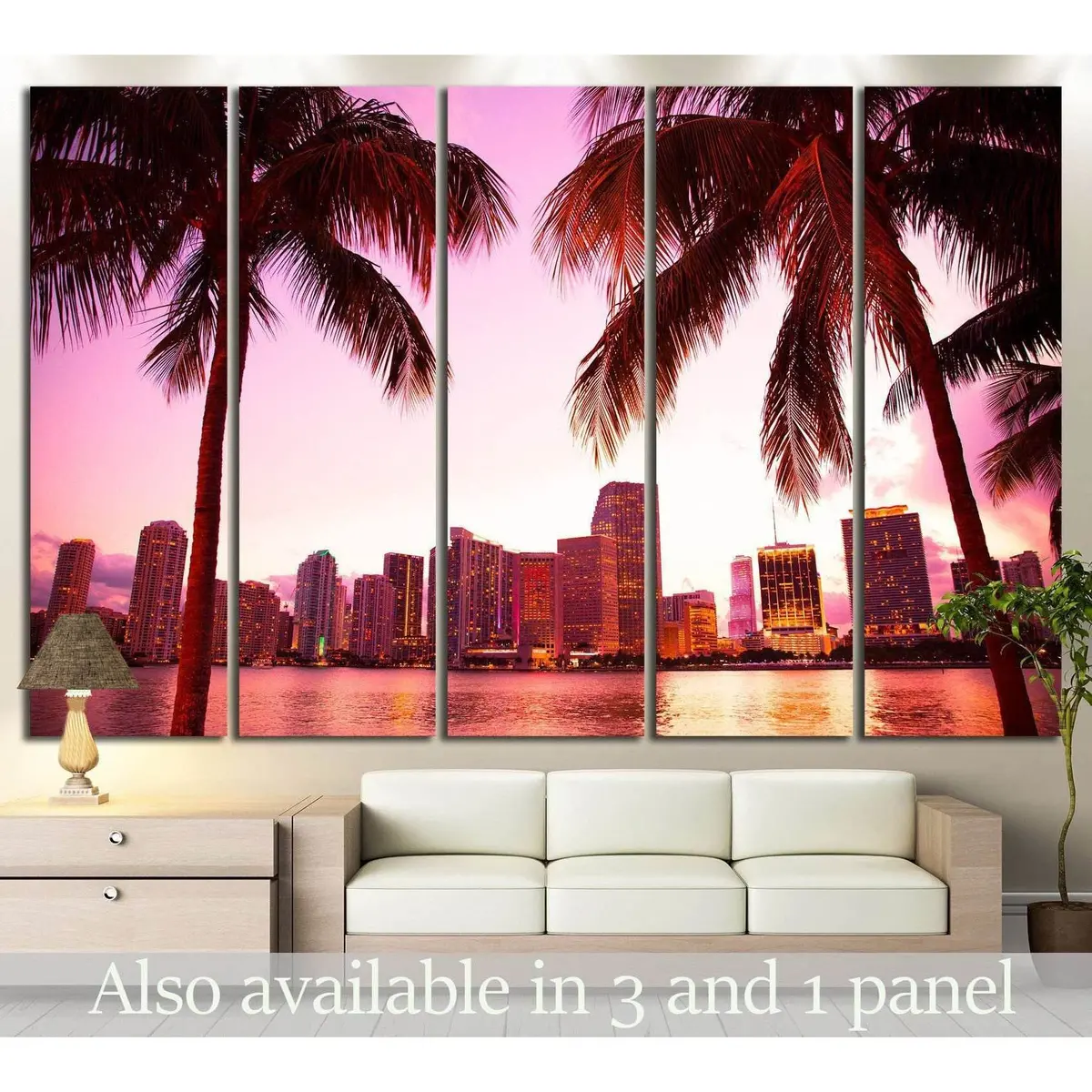 Miami Skyline Canvas Art Featuring Tropical Palm Trees – Pre-Styled #1266 Wall Print