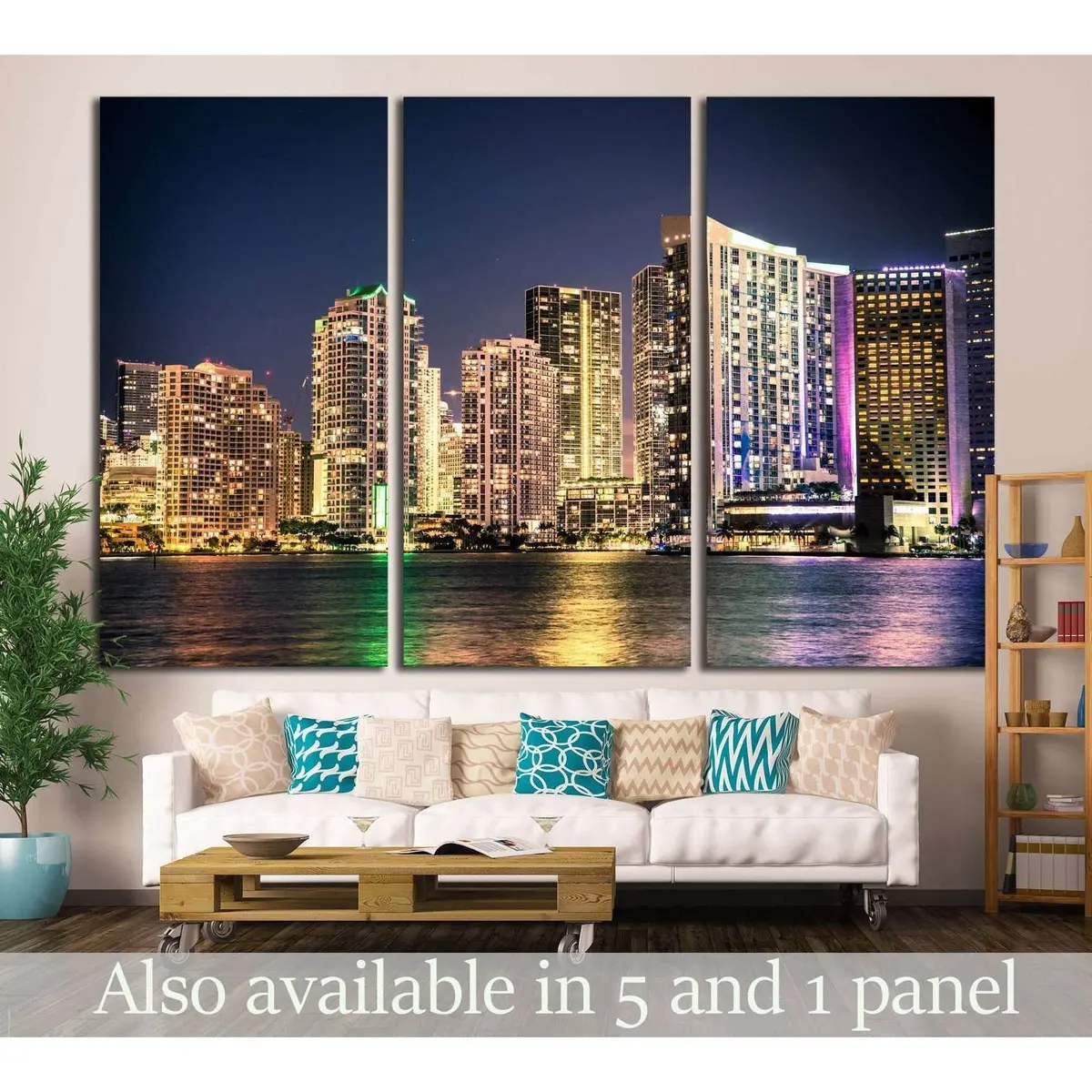 Miami Florida Skyline With Lights №1264 Ready To Hang Canvas Print 5