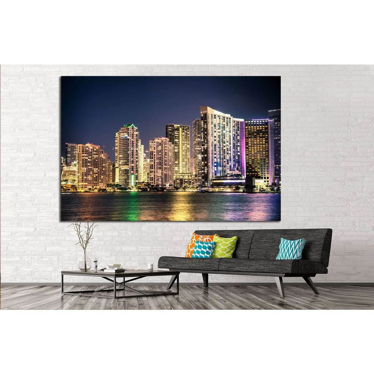 Miami Florida Skyline With Lights №1264 Ready To Hang Canvas Print 2