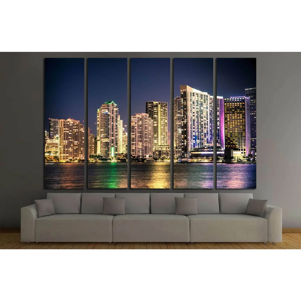 Miami Skyline at Night Canvas Art Print №1264 – Ready to Hang - Image 3
