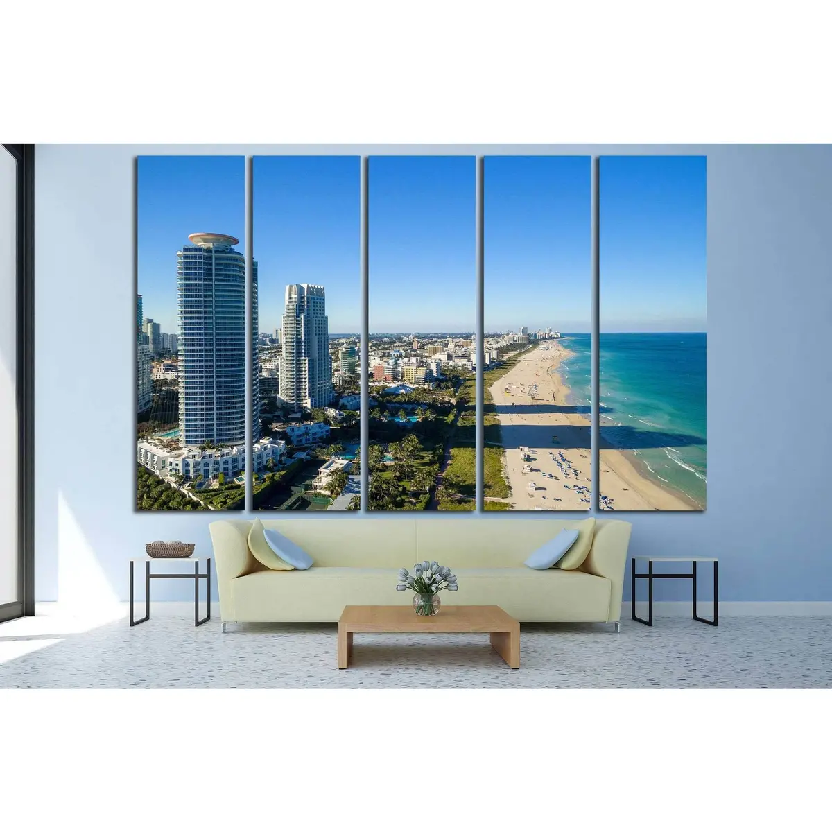 Aerial Miami Skyline Canvas Art Print №1099 - Image 3