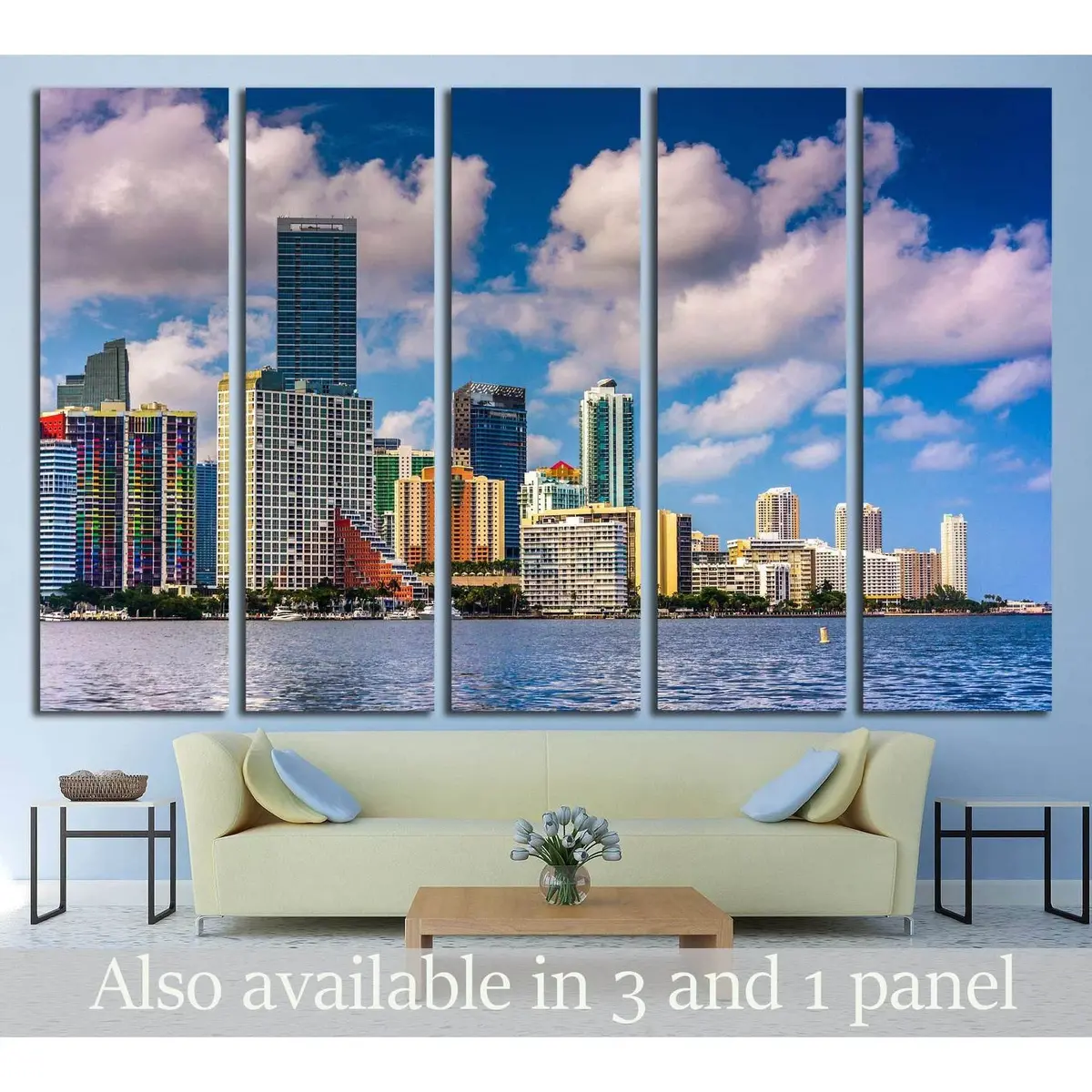 Stunning Miami Skyline Canvas Art Print – Scenic Vista from Virginia Key, FL