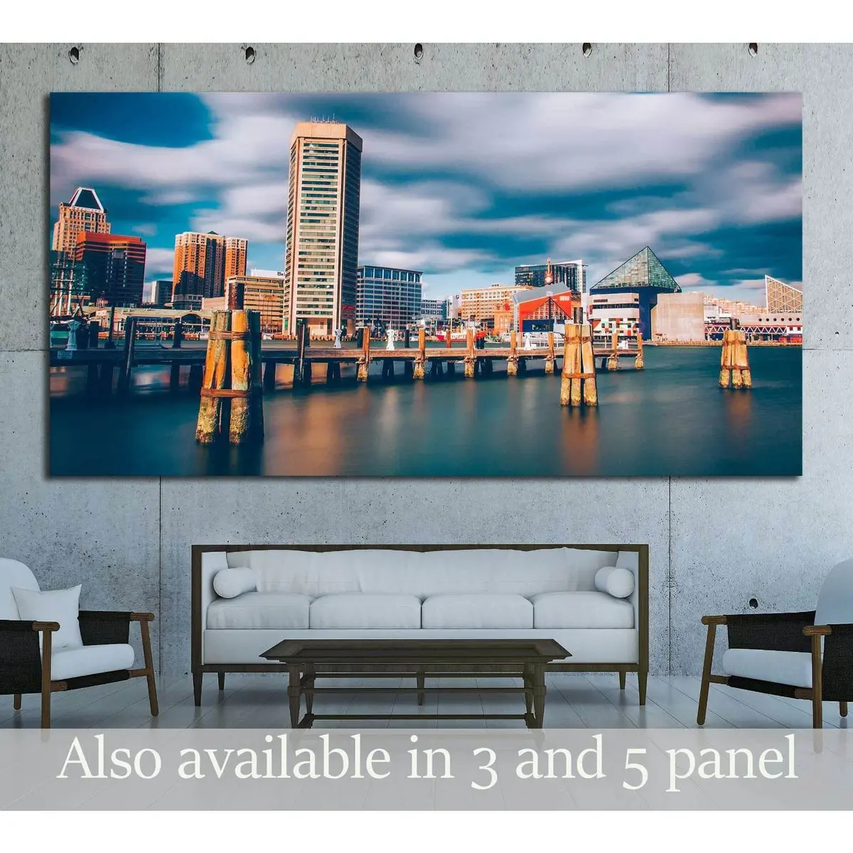 Mid-Day Long Exposure Of The Baltimore Inner Harbor Skyline №2178 Ready To Hang Canvas Print 1