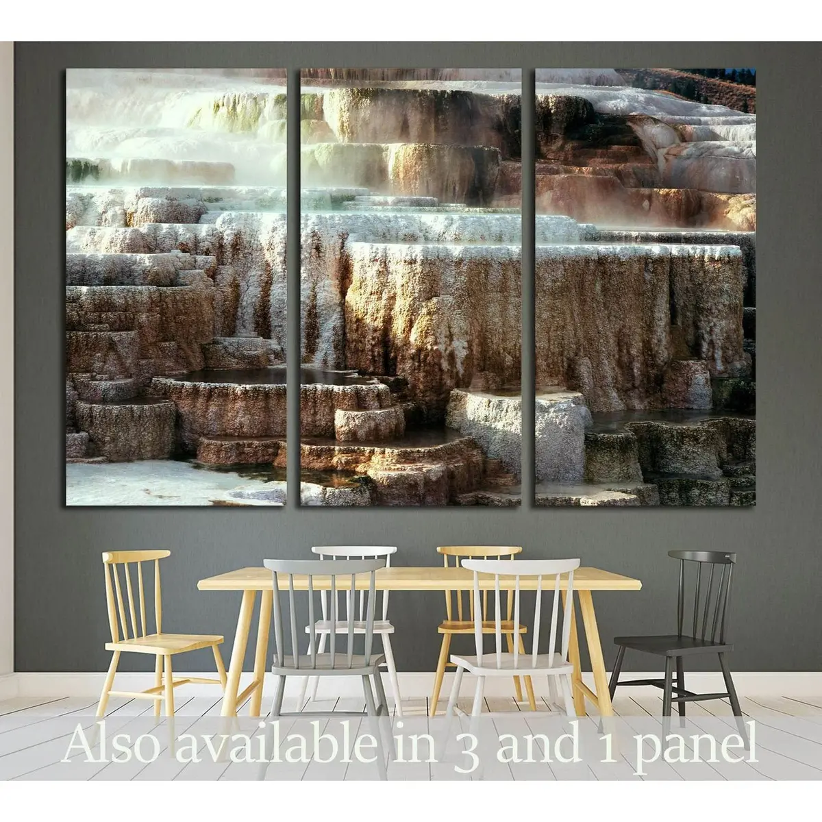 Minerva Terrace, Yellowstone National Park, Wyoming, Usa №1990 Ready To Hang Canvas Print 1