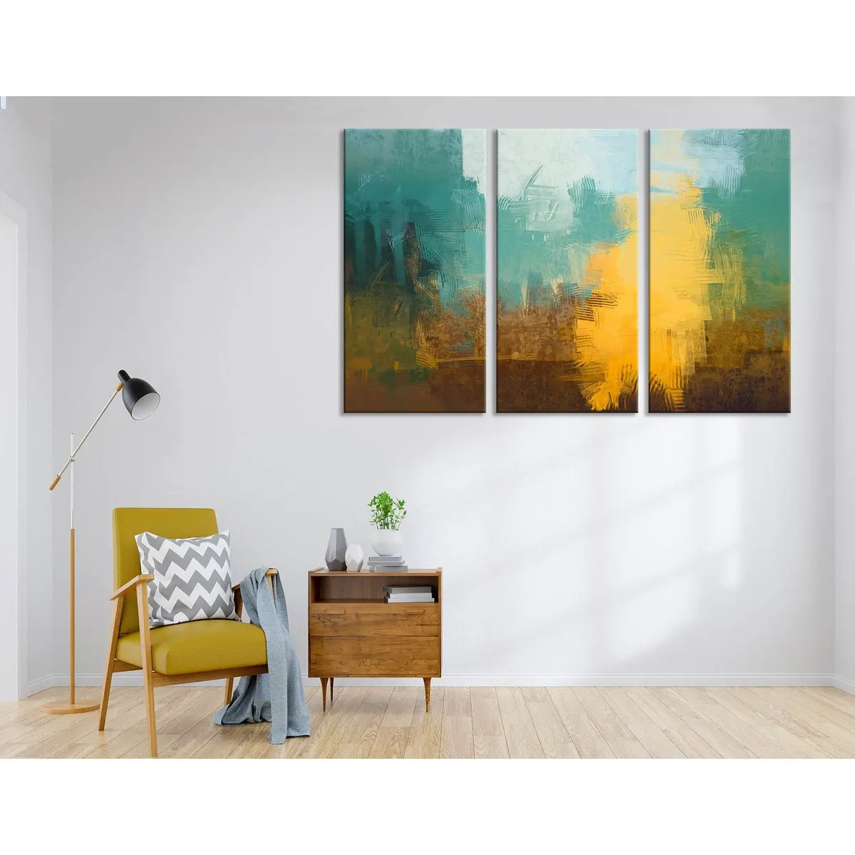 Mint And Yellow Abstract №04345 Ready To Hang Canvas Print 5